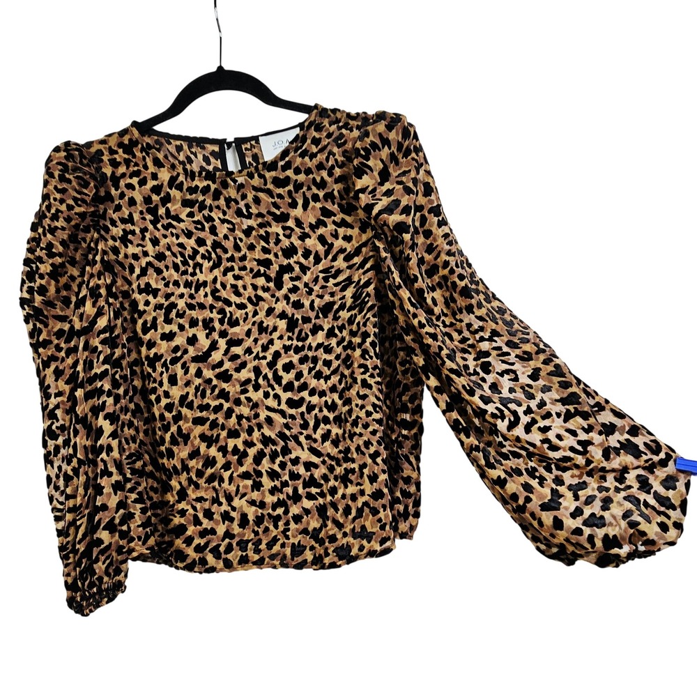 J.O.A. Brown Leopard Velvet Burnout Mesh Puff Sleeve Blouse S Mob Wife Glam Edgy